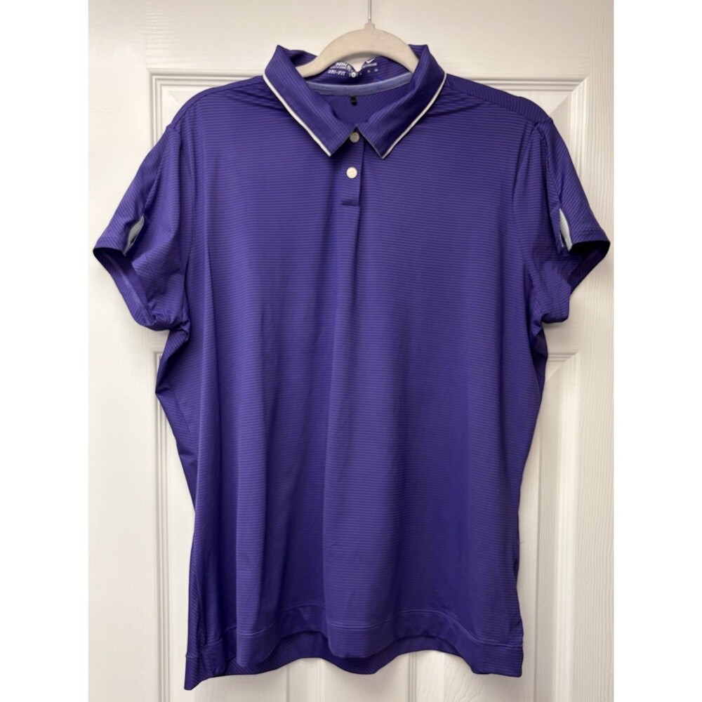 Nike Golf Mini Stripe Polo Shirt XL Purple Dr Fit Performance Short Sleeve